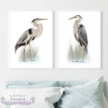 Wall Art Vintage Grey Heron Bird Canvas Painting Nautical Bird Prints Drawing Animal Poster Modular Pictures for Living Room 2024 - buy cheap