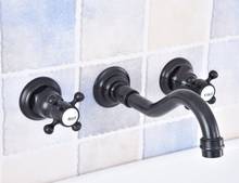 Wall Mount Black Oil Rubbed Bronze Bathroom Basin Faucet Widespread Dual Handle Vanity Sink Mixer Tap Lsf499 2024 - купить недорого