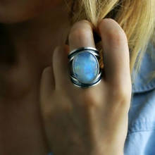 Anel de pedra epóxi retrô, anel extragrado com pedras naturais para mulheres e homens, joia para festa de casamento 2024 - compre barato