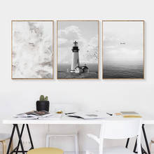 Farol paisagem cartaz de impressão sem quadro pintura da lona nordic decoração casa pena e mar arte da parede fotos para sala estar 2024 - compre barato