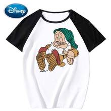 Disney Stylish Seven Dwarfs Cartoon Print O-Neck Pullover Short Sleeve Contrast Color Unisex T-Shirt Tees Tops XS - 3XL 9 Colors 2024 - buy cheap