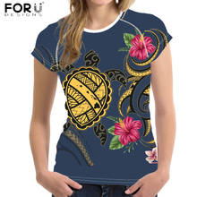 Forudesigns 2021 nova tendência roupas femininas polinésia hawaii tribal hibiscus impressão 3d feminino casual macio o-pescoço t camisas 2024 - compre barato