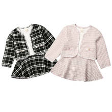 Vestido xadrez de manga comprida 1-6 anos, conjunto de roupas fashion para crianças, casaco, camisa, 2 peças, roupa de festa quente 2024 - compre barato