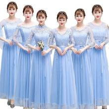 Women Elegant A-Line Ankle-Length Hollow Out Handmade Floral Belt Mesh Gray Pink Blue Long Adult Ceremony Bridesmaid Dress 9749 2024 - buy cheap