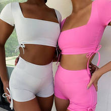 Tracksuit Women 2 PCS Sets Womens Outfits Fitness Camisole Crop Top with Pads Biker Shorts Solid Summer Fashion Sportwear Outfit 2024 - buy cheap