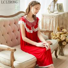 2021 Summer Red Nightgown Women Sleepwear Lady Spring Lace Gauze Sleeping Nightdress Female Princess Nightgowns Comfortable 2024 - buy cheap