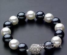 10mm White Black Round Akoya Cultured Shell Pearl Gem stone Bracelet 7.5'' AAA+ 2024 - buy cheap