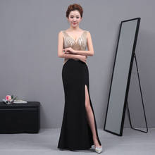 Summer Mermaid Sexy Cheongsam Black Modern Deep V Neck Split Qi Pao Women Chinese Evening Dress Qipao Promotion Party Gown 2024 - buy cheap