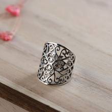 Женское кольцо из серебра 925 пробы FNJ, Винтажное кольцо из серебра 100% пробы с полым цветком 2024 - купить недорого