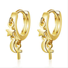 New Arrival Gold Star Moon Cross Design Earrings Lady Cool Silver 925 Hoop Earring For Women Party Accessories Fashion Ear Pierc 2024 - buy cheap