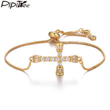 Pipitree Copper Clear Cubic Zirconia Cross Charm Bracelet for Women Adjustable Chain Gold Color Bracelets Jewelry Pulsera mujer 2024 - buy cheap