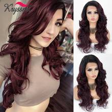 Kryssma Long Wavy Synthetic Wigs Side Part Burgundy Brown Wig L part Lace Font Wigs For Women High Temperature Fiber Cosplay Wig 2024 - buy cheap