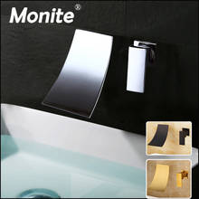 Monite матовый черный настенный смеситель для ванны с водопадом, хромированный Твердый латунный Смеситель для ванной комнаты, смеситель для раковины, 1 ручка, смесители 2024 - купить недорого