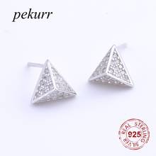 Pekurr-pendiente triangular de circón estereoscópico para mujer, Plata de Ley 925, con pasador, joyería geométrica, regalos 2024 - compra barato