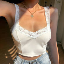 Lace Patchwork Top Women Summer Sexy Backless V-neck Short Camisole Casual Spaghetti Strap Solid Camis 2024 - buy cheap