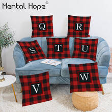 Plush Pillow Cover Decorative Letter Printed Cushion Cover Square Red Geometric Plaid Pattern Pillowcase 45*45 Couch Pillow 2024 - buy cheap