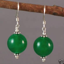 Precioso Tíbet 12mm verde Natural jade cuenta cuelga 925 Plata gancho pendientes 2024 - compra barato