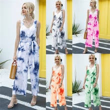 Summer new Women Casual Loose Linen Cotton Jumpsuit Sleeveless Playsuit Trousers Tie-dye Overalls 2024 - buy cheap