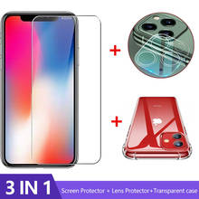 Estojo com vidro para câmera de iphone 3 em 1, proteção de tela e lentes para iphone 11 pro max xr xs max x x x 7 8 6 6s 2024 - compre barato