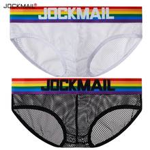 Jockmail Gay Underwear Men Briefs Sexy Transparent Mesh Underpant Rainbow colors , Breathable Shorts calzoncillos hombre slip 2024 - buy cheap