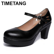 TIMETANG35-43 Big Size Woman Shoes Spring Autumn 2019 Leather Heels Med Pumps Black White Red Office Women ShoeE1281 2024 - buy cheap