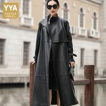 High Quality Womens Genuine Leather Down Jacket Office Lady Elegant Long Adjustable Waist O-Neck Pockets Sheepskin Trench Coat 2024 - buy cheap