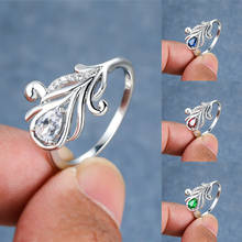 Anel de noivado feminino, anel vintage de luxo, vermelho, azul, verde, cristal branco, cor prata, para mulheres, charme de pavão, cauda 2024 - compre barato