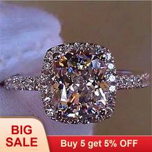 Luxo feminino menina grande cristal cz anel de pedra 925 prata branco azul roxo verde anéis de casamento anel de noivado promessa 2024 - compre barato