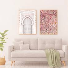 Boho estilo vintage rosa tapete impressão poster arte da parede decoração porta marroquina antiga pintura da lona arte quadros modulares 2024 - compre barato