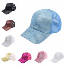 Glitter ponytail baseball cap girl hat messy hair hip-hop hat adjustable casual summer mesh cap 2024 - buy cheap