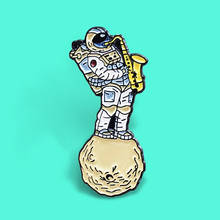 Fashion Astronaut Sax Music Enamel Pins Moon Astronaut Brooches Bag Clothes Lapel Pin Cosmic Space Badge for kids Jewelry Gift 2024 - buy cheap