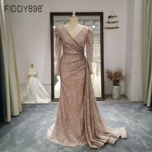 Женское вечернее платье с длинным рукавом, элегантное кружевное платье с V-образным вырезом, украшенное бисером, для вечеринки, 2021 2024 - купить недорого