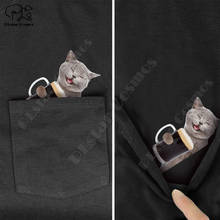 PLstar Cosmos T Shirt summer pocket cat printed t-shirt men women shirts tops funny cotton black tees style-18 2024 - buy cheap