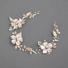Boho Big Floral Wedding Headband Women Tiara Freshwater Pearls Bridal Hair Vine Crown Handmade Accessories 2024 - buy cheap
