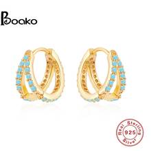 Boako brincos femininos de diamante e turquesa, brincos em formato de prato 925, joias finas douradas 2024 - compre barato