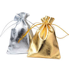 Embalaje de joyería, bolsa de terciopelo con cordón de tela de aluminio dorado plateado, 7x9cm, 9x12cm, 10x15cm, bolsas de regalo de boda, 25 unids/lote 2024 - compra barato