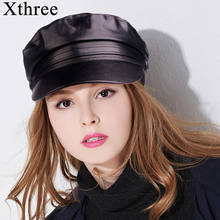 Xthree Flat Faux Leather Cap Winter Hat Chain Military Hat Fashion Hats for Women Female Salior Hat Girl Visor Travel Berets 2024 - buy cheap