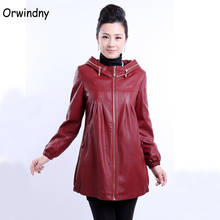 Big size 6XL long leather jacket women winter and autumn 2021 leather clothing with a hood for women winter leather coat black 2024 - buy cheap