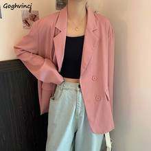 Blazers Women Spring Solid Drape Leisure Elegant Fashion Ulzzang Chic Retro Streetwear Double Breasted Long Simple Harajuku Cozy 2024 - buy cheap