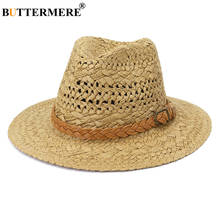 Chapéu de sol de palha buttermere feita à mão, chapéu panamá, praia, feminino, verão, fedora, casual para mulheres 2024 - compre barato