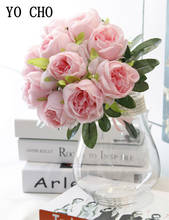 YO CHO 10 головок искусственных роз, набор шелковых цветов, красные розовые Искусственные розы, Свадебный декор, домашняя ваза, стол, искусственные розы, букет 2024 - купить недорого