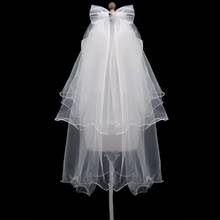 Women Wedding Veil Dress White bowknot Layers Tulle Ribbon Edge Bridal Veils 2024 - buy cheap