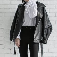 Oversized Autumn Spring Women Pu Leather Jackets Moto Biker Female Faux Leather Jackets Ladies Turn Down Collar Zipper Belt Coat 2024 - buy cheap