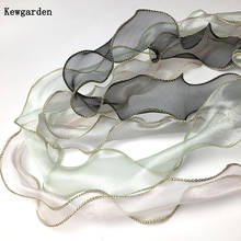 Kewgarden-Cinta de Organza de tul con dobladillo dorado, 6cm, 60mm, accesorios para el pelo, cinta hecha a mano, embalaje, 10 yardas 2024 - compra barato