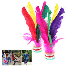 Volante chinês de penas para crianças, 2 peças de badminton de penas coloridas jianzi, roda de mão, produto de entretenimento fitness para casa e crianças 2024 - compre barato
