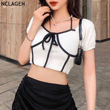 NCLAGEN-Camiseta de verano de manga corta con cuello Halter para mujer, Top corto con el obligo al descubierto, ajustada, 2021 2024 - compra barato