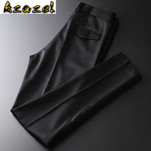 Azazel-pantalones de lana de lujo para hombre, traje negro informal, 4xl talla grande, ajustados, con botones de cuerno 2024 - compra barato