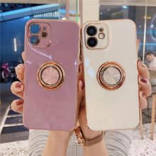 Luxury Plating Silicone Solid Color Metal Ring Holder Phone Case For iPhone 11 12 13 Pro Mini XS Max X XR 8 7 Plus Soft Cover 2024 - buy cheap