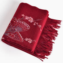 Bufandas de lana Pashmina para dama de honor, chales con bordado de mariposas, marca de invierno, 100% 2024 - compra barato