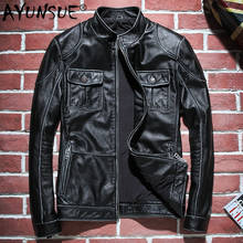 AYUNSUE Genuine Leather Jacket Men 100% Cow Leather Coat Spring Autumn Biker Motorcycle Jacket Vintage Cowhide Wp16c534 KJ3855 2024 - buy cheap